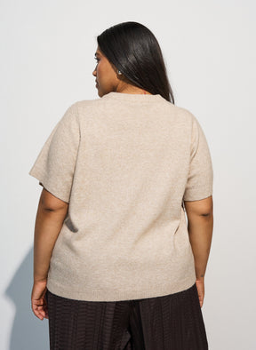 Zizzi Vista Short Sleeve Cardigan in Taupe 