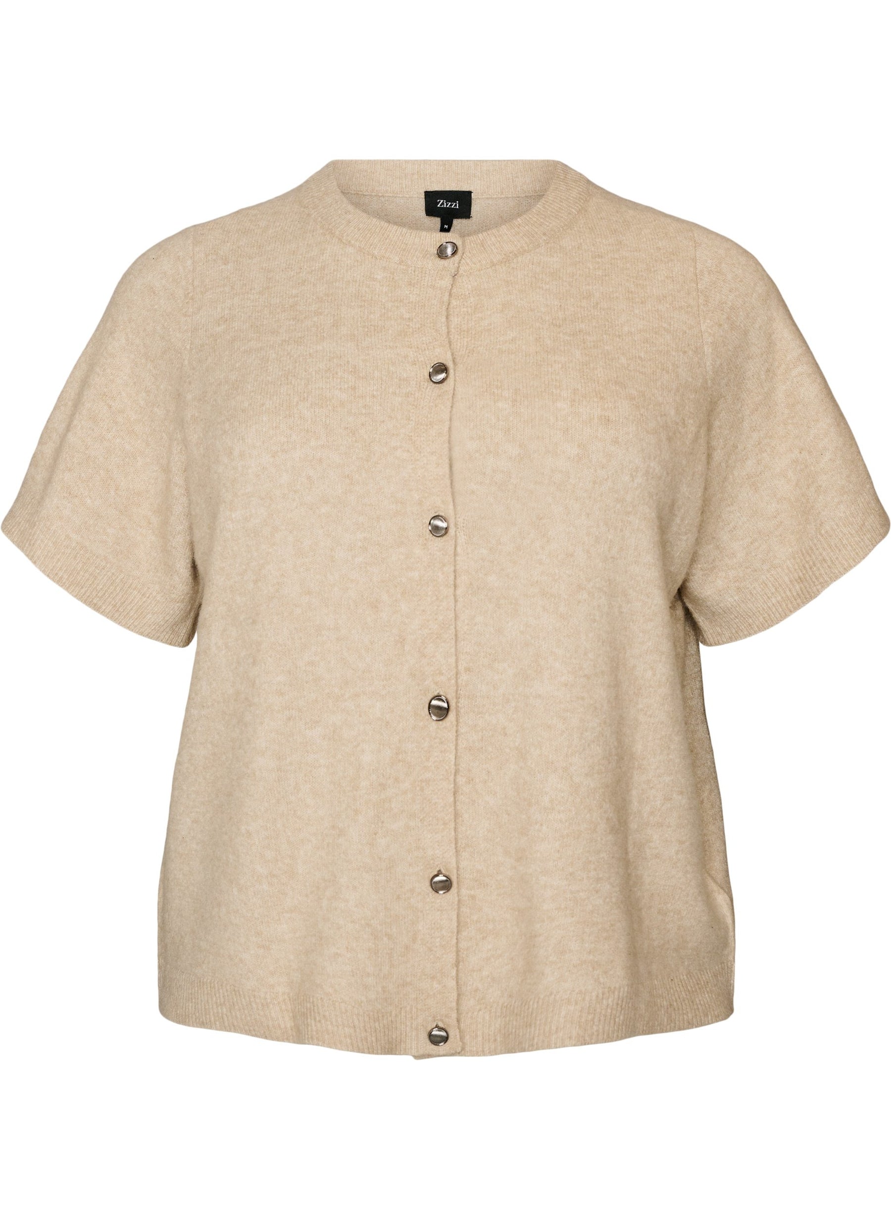 Zizzi Vista Short Sleeve Cardigan in Taupe 