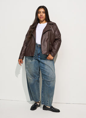 Zizzi Zoe Leather Jacket in Brown 