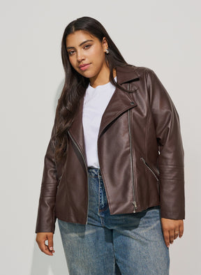 Zizzi Zoe Leather Jacket in Brown 