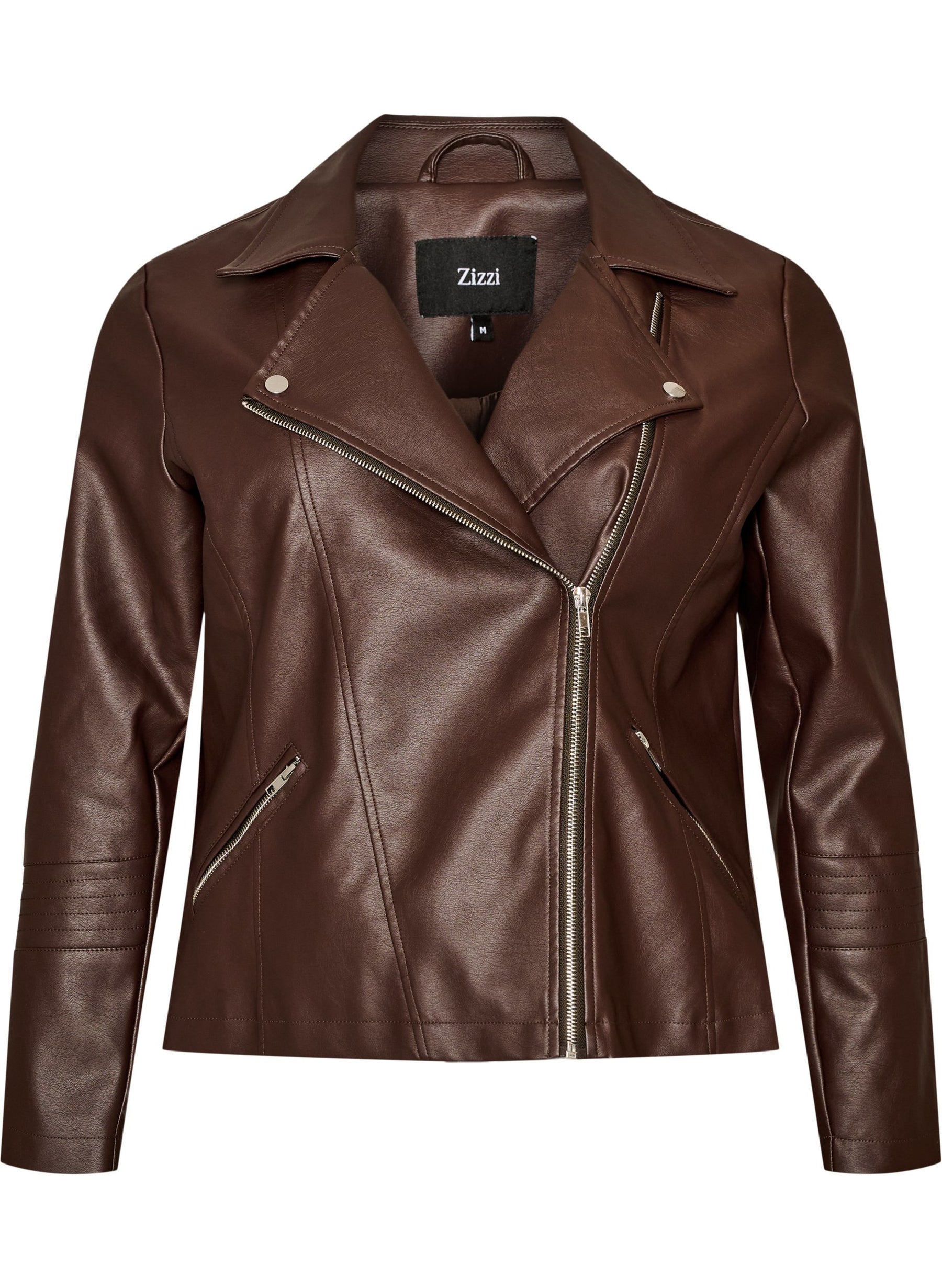 Zizzi Zoe Leather Jacket in Brown 