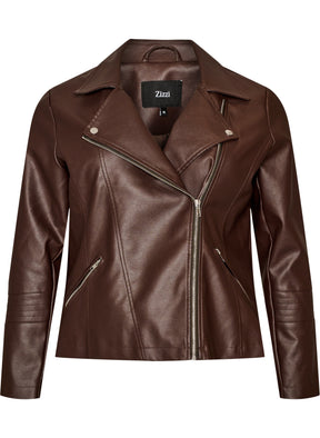 Zizzi Zoe Leather Jacket in Brown 
