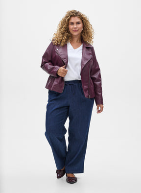 Zizzi Zoe Leather Jacket in Fig 
