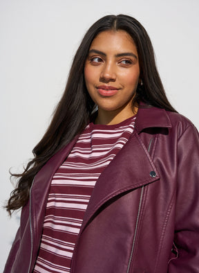 Zizzi Zoe Leather Jacket in Fig 