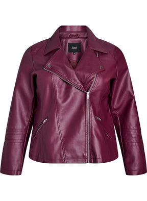 Zizzi Zoe Leather Jacket in Fig 