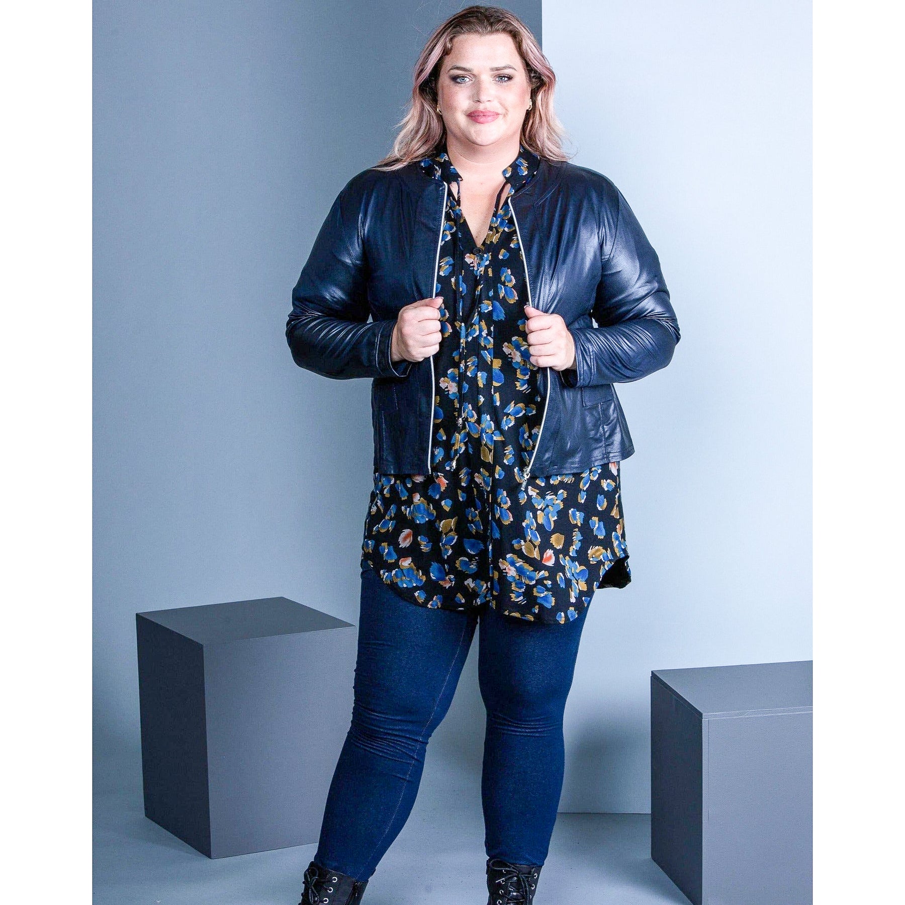 Magna Jacket in Navy, Plus Size Clothing