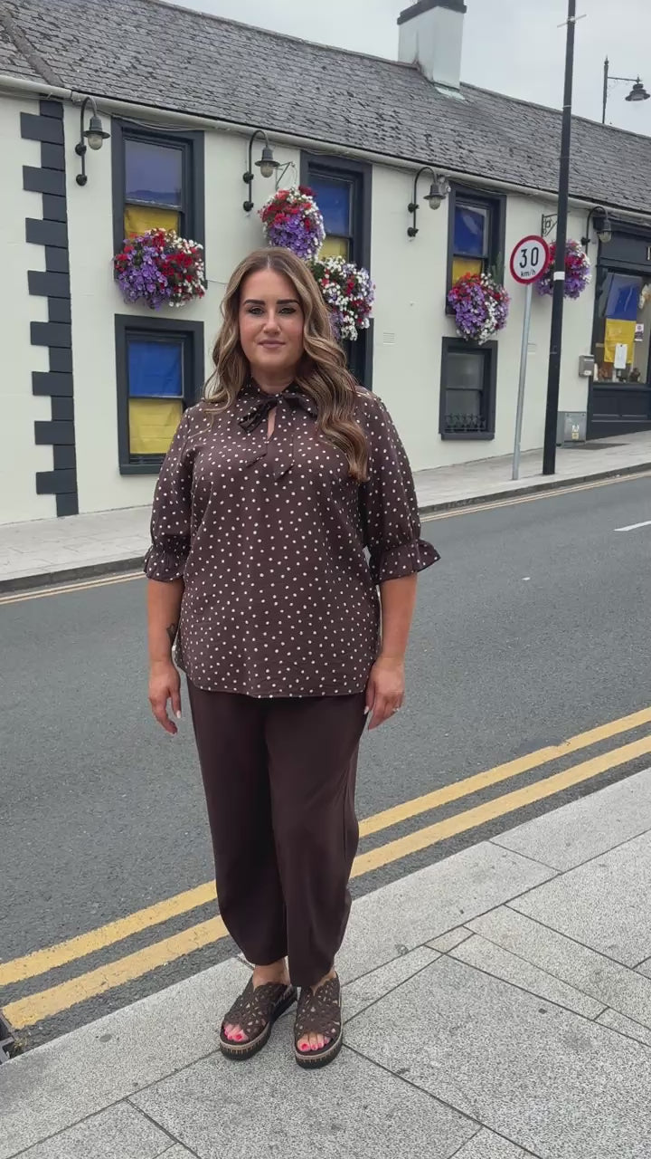 Kaffe Curve, Ditte Blouse in Brown, Merla Trousers in Brown