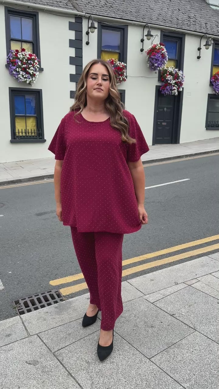 Ali Rhinestone Co-ord in Wine 