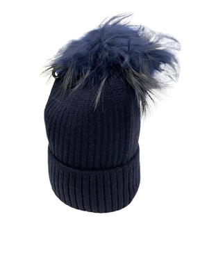 Knit Hat with Bauble in Navy