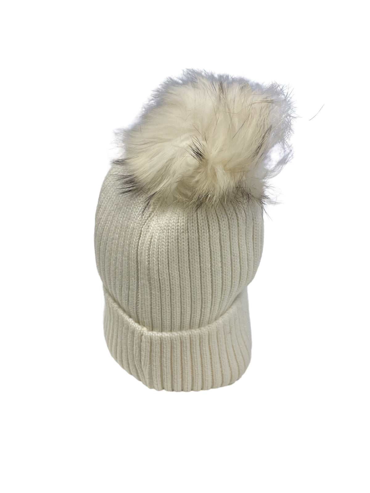 Knit Hat with Bauble in Cream