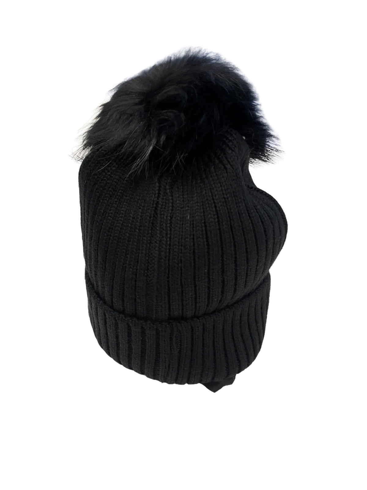 Knit Hat with Bauble in Black