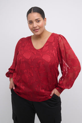 Kaffe Curve Tulle Blouse in Red