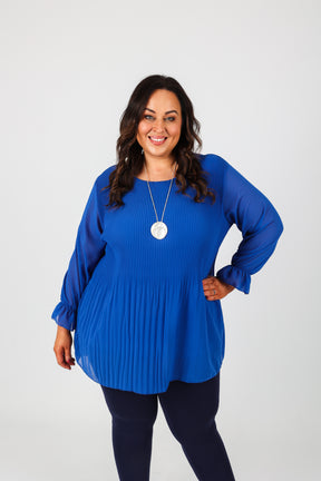 Maizie Pleated Blouse in Royal Blue