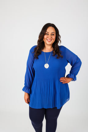 Maizie Pleated Blouse in Royal Blue