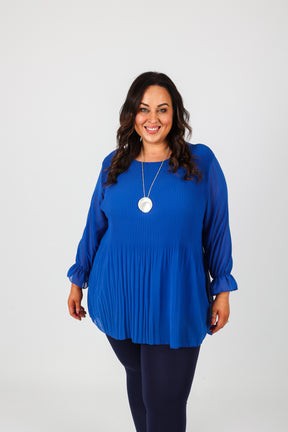 Maizie Pleated Blouse in Royal Blue