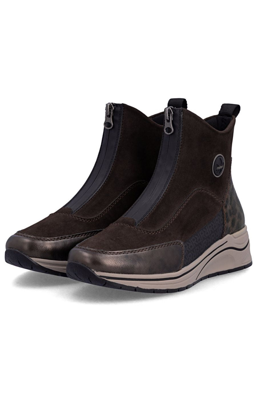 Rieker Zip Wedge Trainer in Brown Leopard   