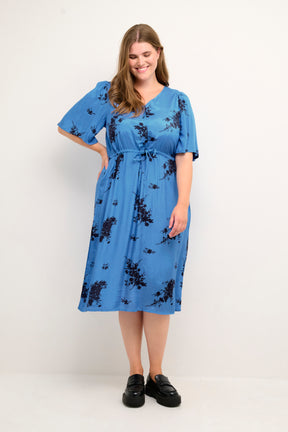 Kaffe Curve Ganja Dress in Blue - Wardrobe Plus