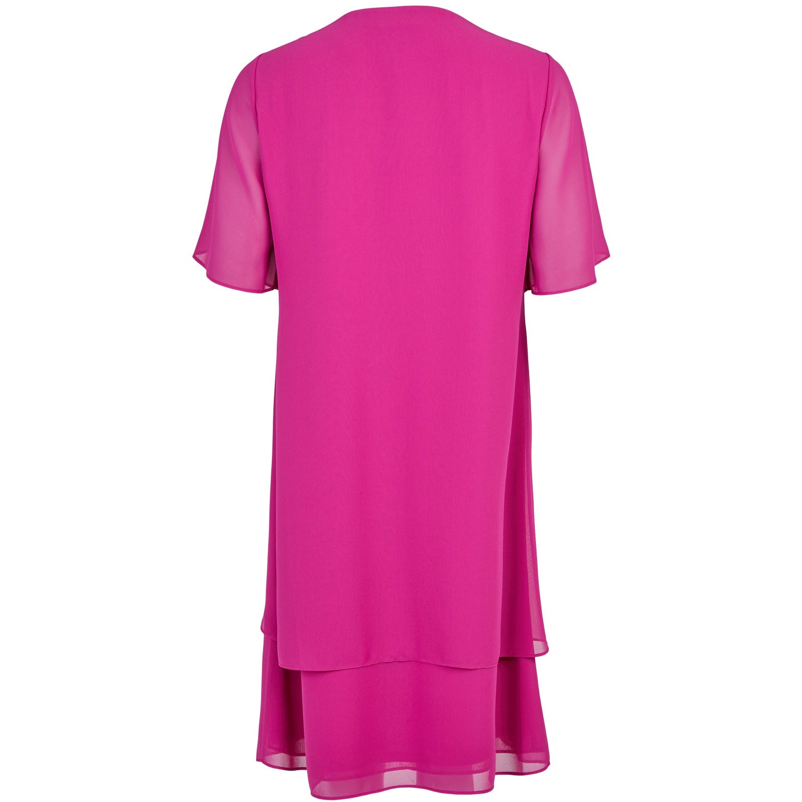 Godske Fuschia Chiffon Dress with Diamonte Neckline - Wardrobe Plus