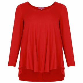 Mat Long Sleeve V Neck Top in Red - Wardrobe Plus