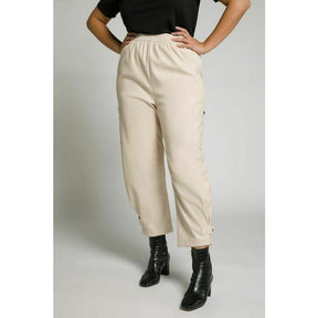 Ulla Popken Leather Look Cargo Pants In Beige Bottoms