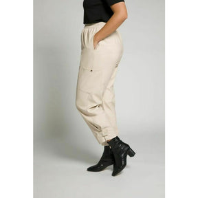 Ulla Popken Leather Look Cargo Pants In Beige Bottoms