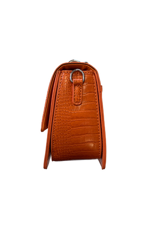 Crocodile Print Handbag in Orange - Wardrobe Plus