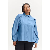 Fransa Plus Hallie Shirt in Blue - Wardrobe Plus