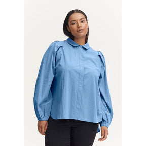 Fransa Plus Hallie Shirt in Blue - Wardrobe Plus