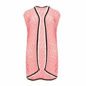 Mat Cotton Knit Longline Cardigan in Pink - Wardrobe Plus