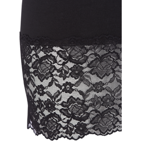 Zizzi Long Lace Trim Vest in Black - Wardrobe Plus