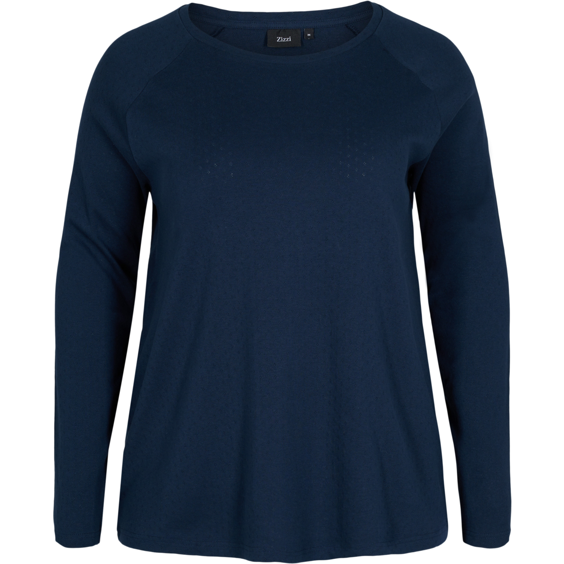 Zizzi Long Sleeve Cotton Top in Navy - Wardrobe Plus