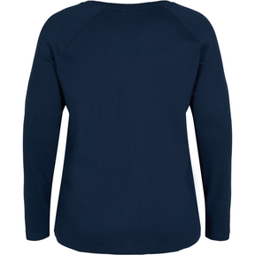 Zizzi Long Sleeve Cotton Top in Navy - Wardrobe Plus