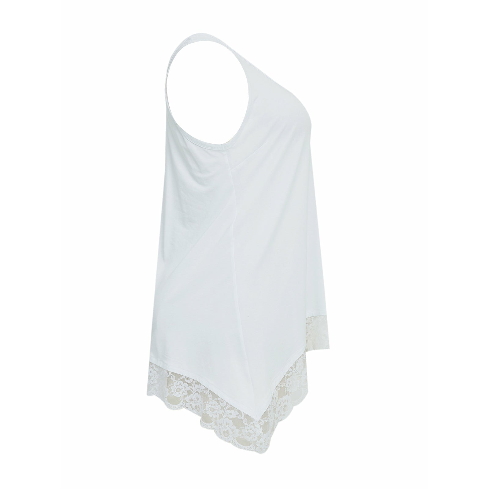Mat Longline Lace Trim Vest in White - Wardrobe Plus