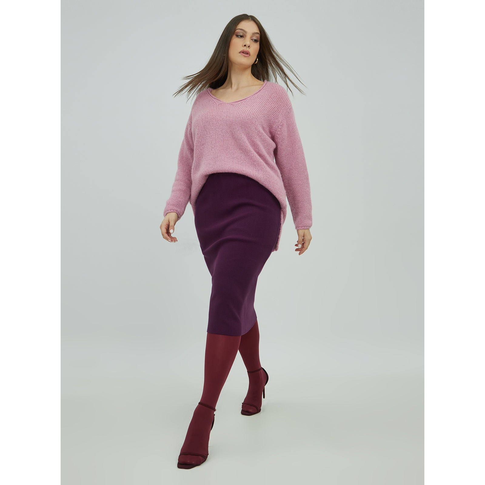Mat Fine Knit Skirt in Plum - Wardrobe Plus
