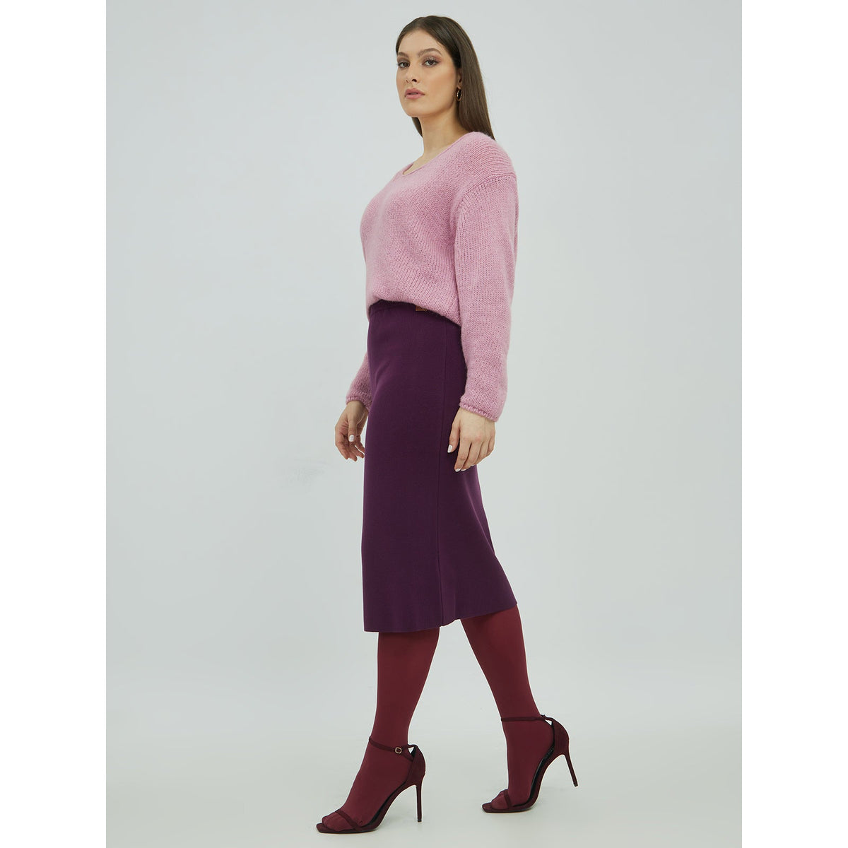 Mat Fine Knit Skirt in Plum - Wardrobe Plus