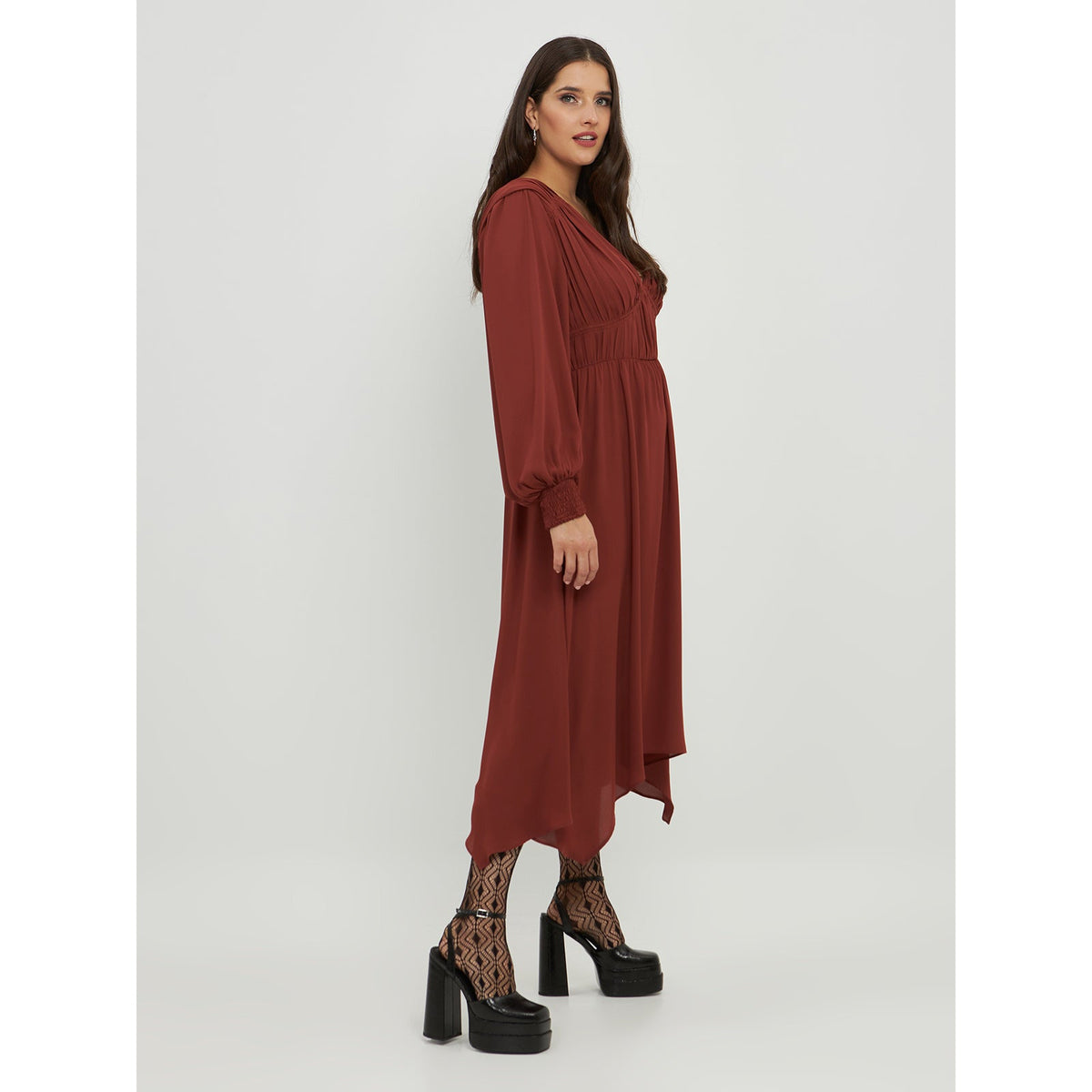 Mat Long Sleeve Dress in Rust - Wardrobe Plus