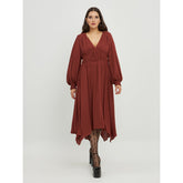 Mat Long Sleeve Dress in Rust - Wardrobe Plus