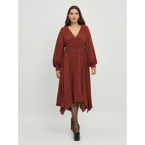 Mat Long Sleeve Dress in Rust - Wardrobe Plus