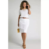 Ulla Popken Stretch Skirt in White - Wardrobe Plus