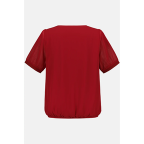 Ulla Popken Chiffon Sleeve Top in Red - Wardrobe Plus