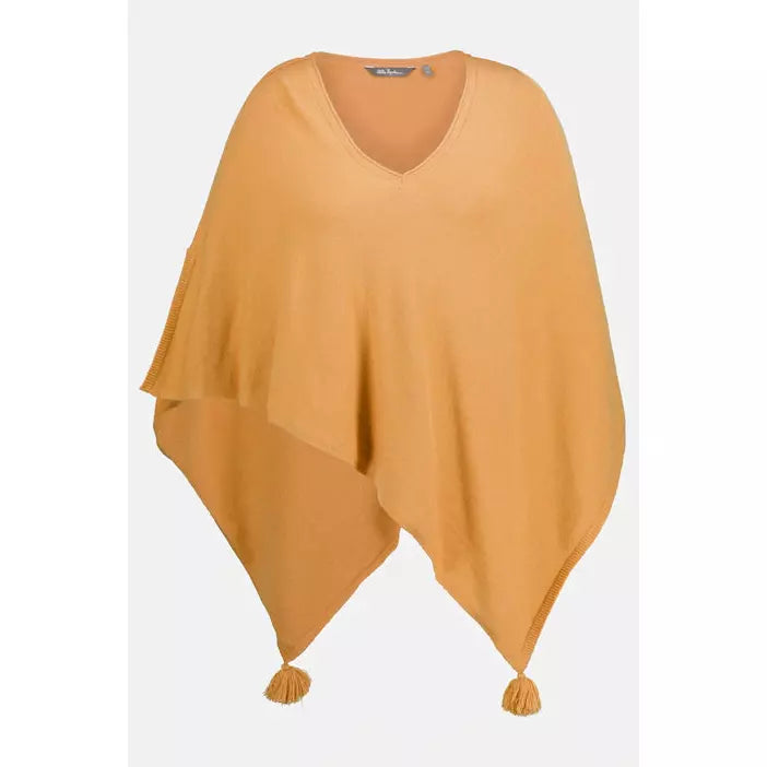 Ulla Popken Fine Knit Poncho in Mustard - Wardrobe Plus