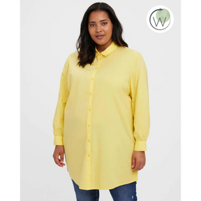 Vero Moda Curve Longline Shirt in Yellow - Wardrobe Plus