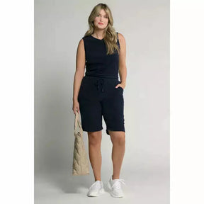 Ulla Popken Towelling Shorts in Navy - Wardrobe Plus
