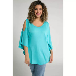 Ulla Popken Batwing T-shirt in Turquoise - Wardrobe Plus