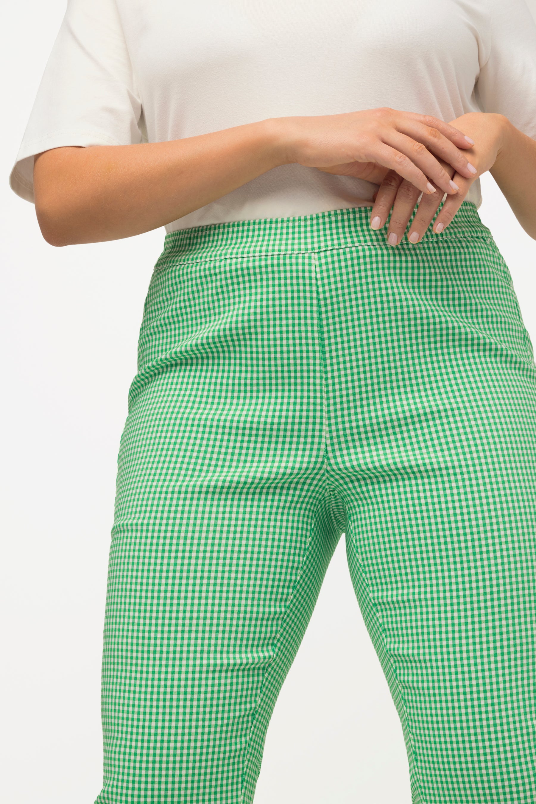 Ulla Popken Cropped Pants in Green Gingham
