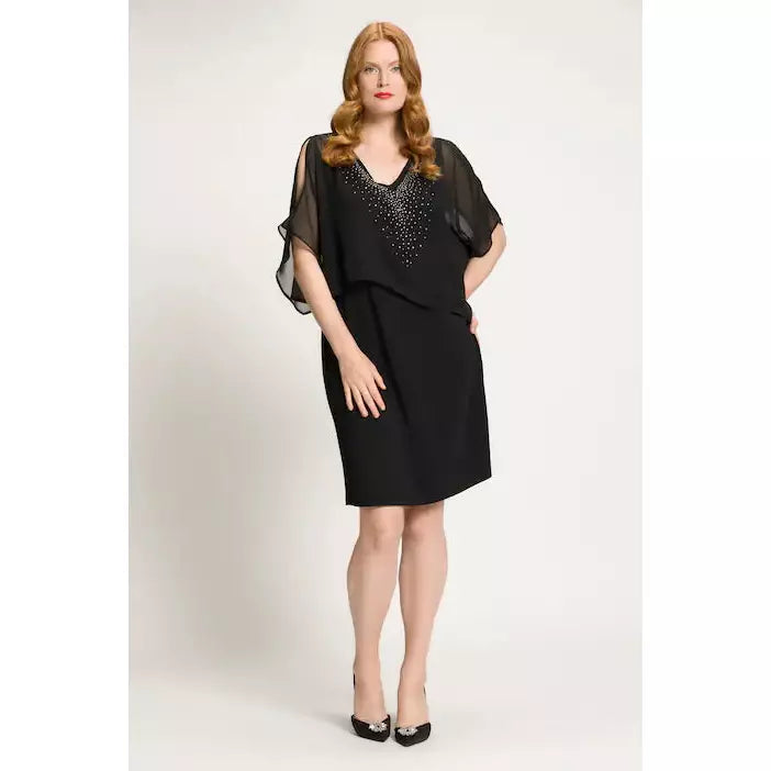Ulla Popken Sparkle Front Dress in Black - Wardrobe Plus