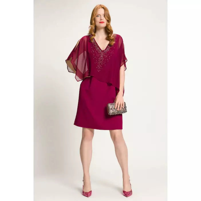 Ulla Popken Sparkle Front Dress in Wine - Wardrobe Plus