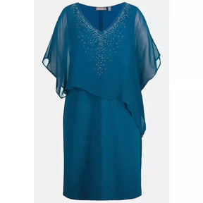 Ulla Popken Sparkle Front Dress in Teal - Wardrobe Plus