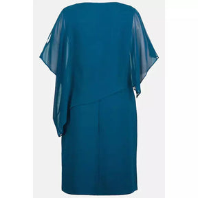 Ulla Popken Sparkle Front Dress in Teal - Wardrobe Plus