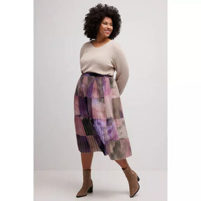 Ulla Popken Watercolour Pleated Skirt - Wardrobe Plus